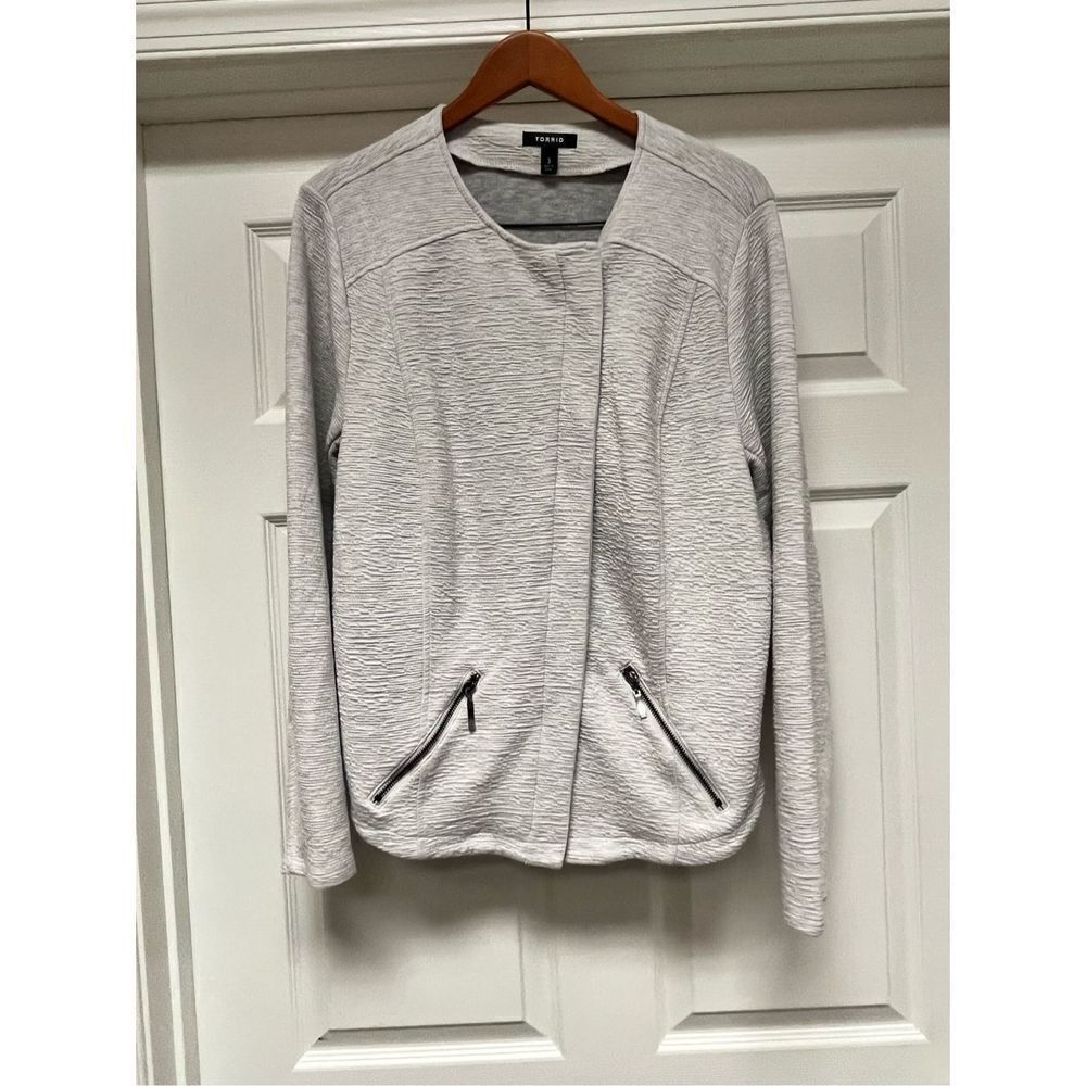 Torrid Gray Textured Zip Up Career Jacket sz 3X EUC